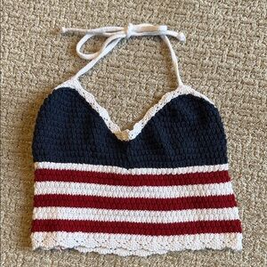 Zara Navy and Red Striped Crop Top